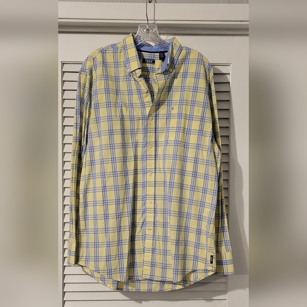 IZOD Men's Yellow and Blue Plaid Shirt